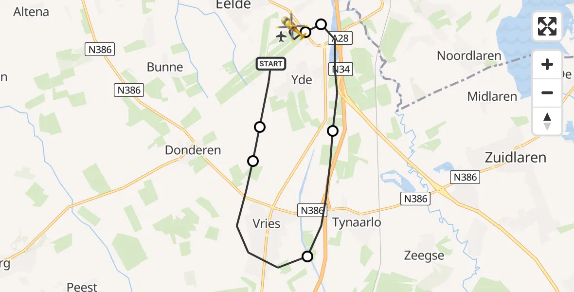 Vluchtroute Traumahelikopter Groningen Airport Eelde - Groningen Airport Eelde, 10 mei 2022, 19:38
