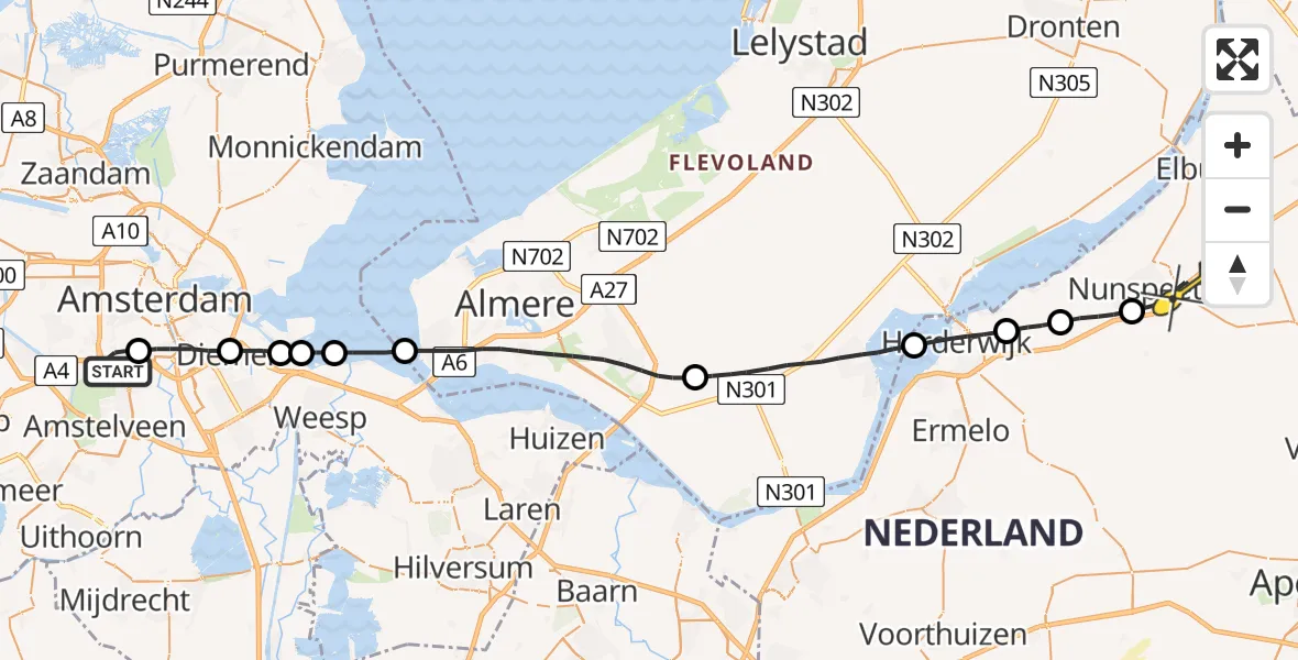 Routekaart van de vlucht: Lifeliner 1 naar Nunspeet