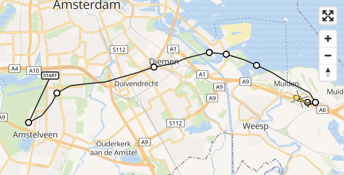 Routekaart van de vlucht: Lifeliner 1 naar Muiden