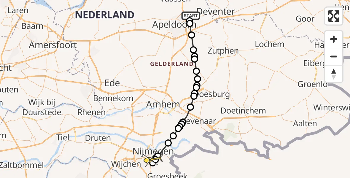 Routekaart van de vlucht: Lifeliner 4 naar Radboud Universitair Medisch Centrum