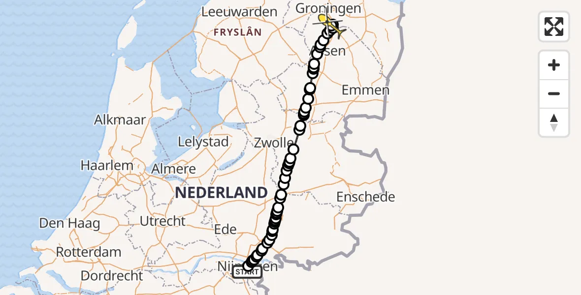 Routekaart van de vlucht: Lifeliner 4 naar Groningen Airport Eelde