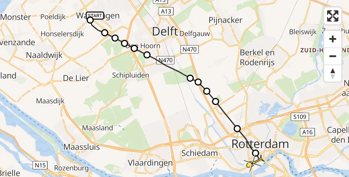 Routekaart van de vlucht: Lifeliner 1 naar Erasmus MC