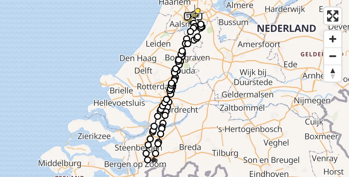 Routekaart van de vlucht: Politieheli naar Schiphol