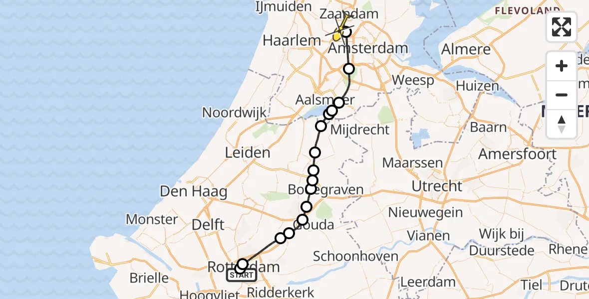 Routekaart van de vlucht: Lifeliner 1 naar Amsterdam Heliport