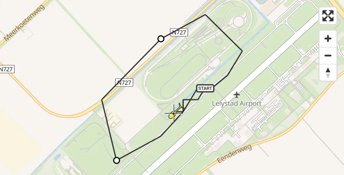 Vluchtroute Traumahelikopter van Lelystad Airport naar Lelystad Airport