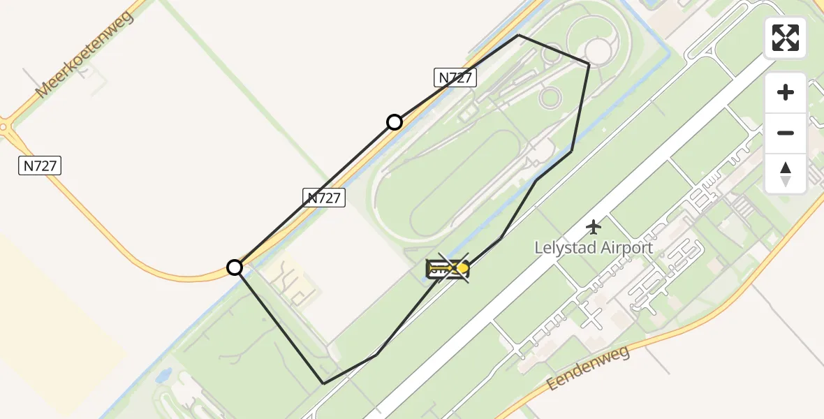 Vluchtroute Traumahelikopter van Lelystad Airport naar Lelystad Airport