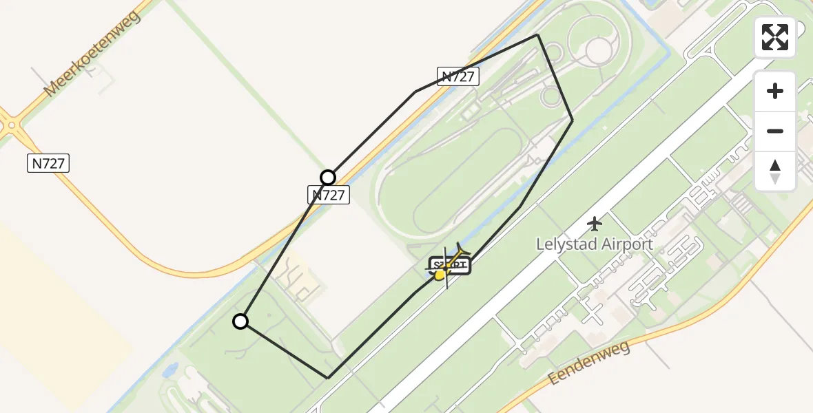 Vluchtroute Traumahelikopter van Lelystad Airport naar Lelystad Airport