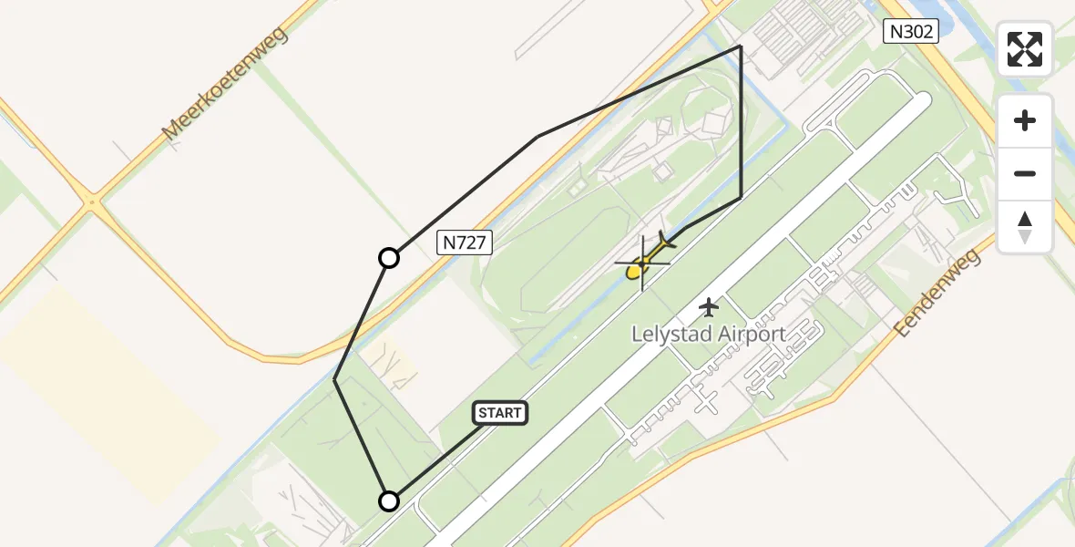 Vluchtroute Traumahelikopter van Lelystad Airport naar Lelystad Airport