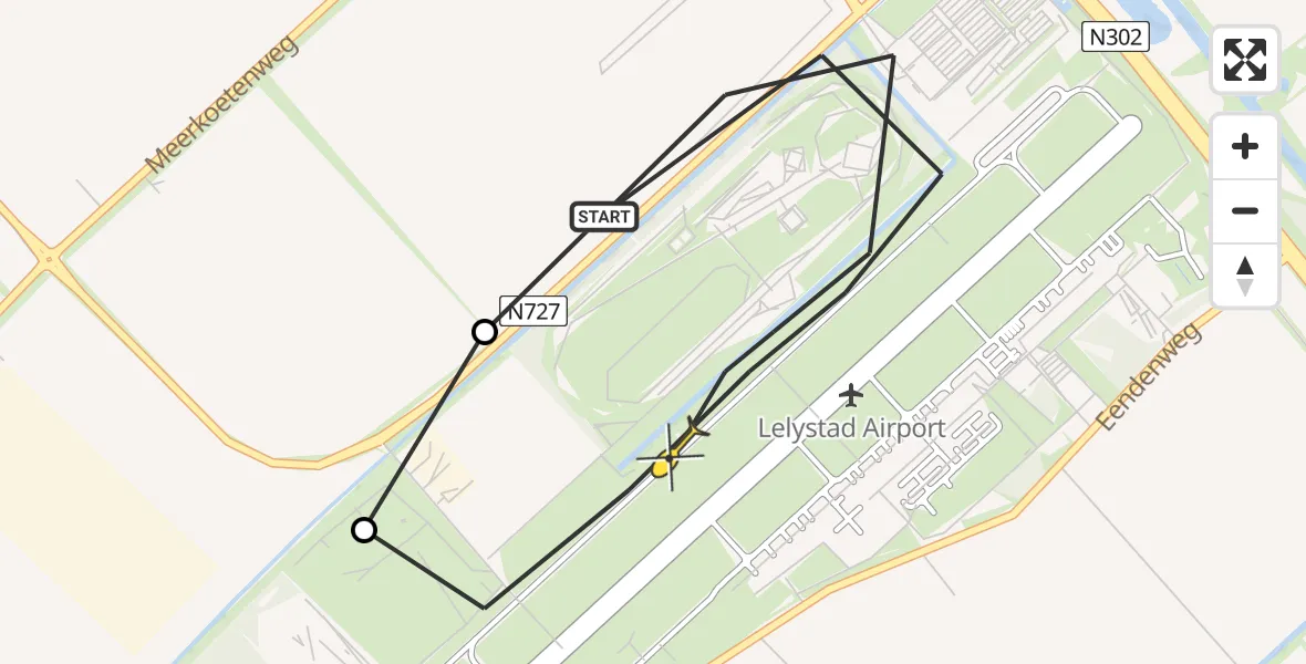 Vluchtroute Traumahelikopter van Lelystad Airport naar Lelystad Airport