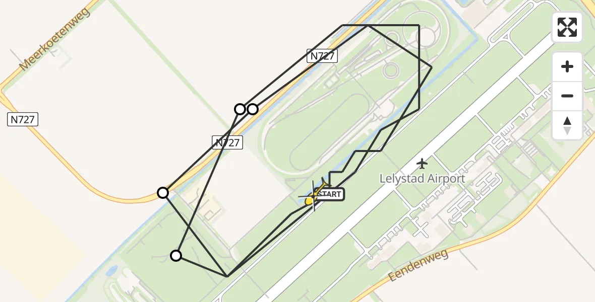 Vluchtroute Traumahelikopter van Lelystad Airport naar Lelystad Airport