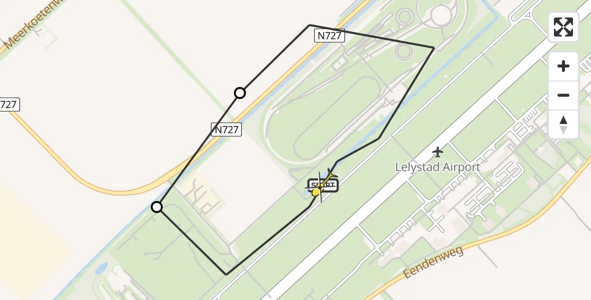Vluchtroute Traumahelikopter van Lelystad Airport naar Lelystad Airport