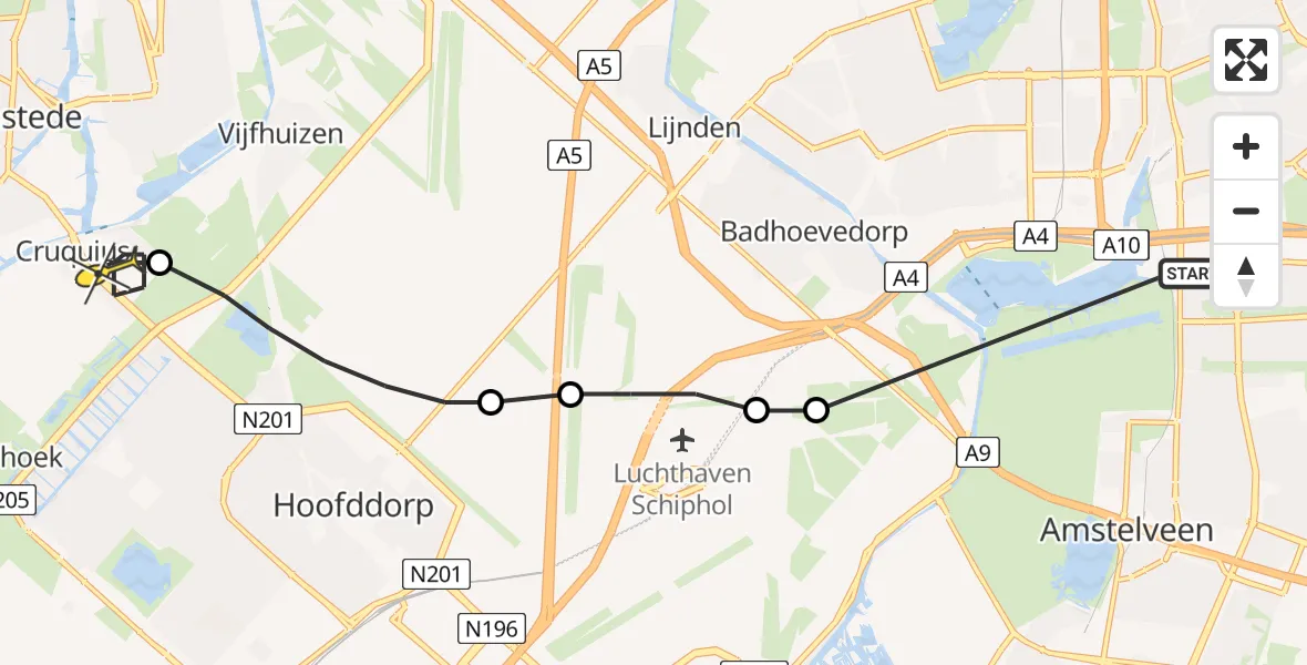 Routekaart van de vlucht: Lifeliner 1 naar Cruquius