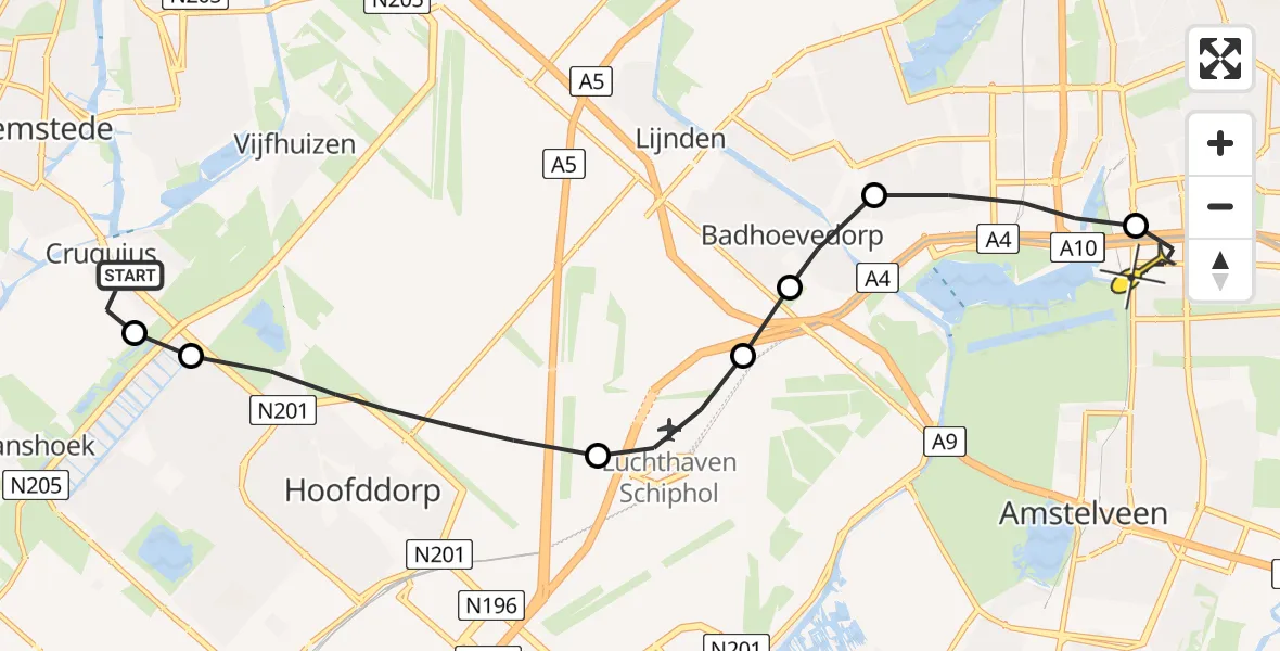 Routekaart van de vlucht: Lifeliner 1 naar VU Medisch Centrum Amsterdam