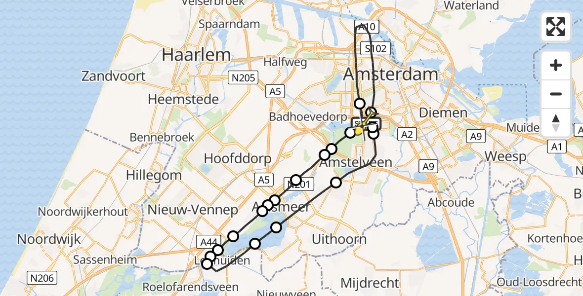 Routekaart van de vlucht: Lifeliner 1 naar VU Medisch Centrum Amsterdam