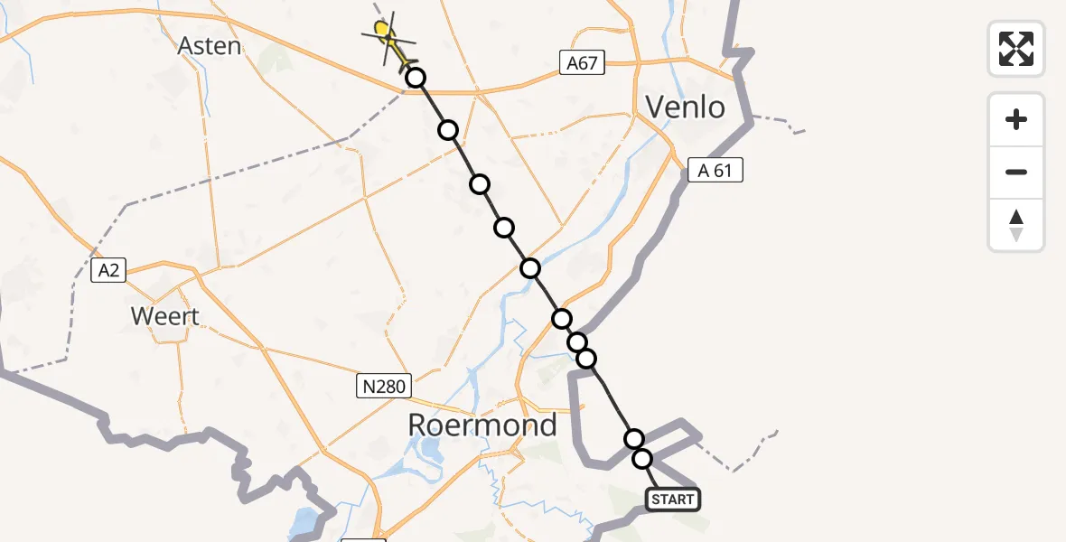 Routekaart van de vlucht: Lifeliner 3 naar Helenaveen