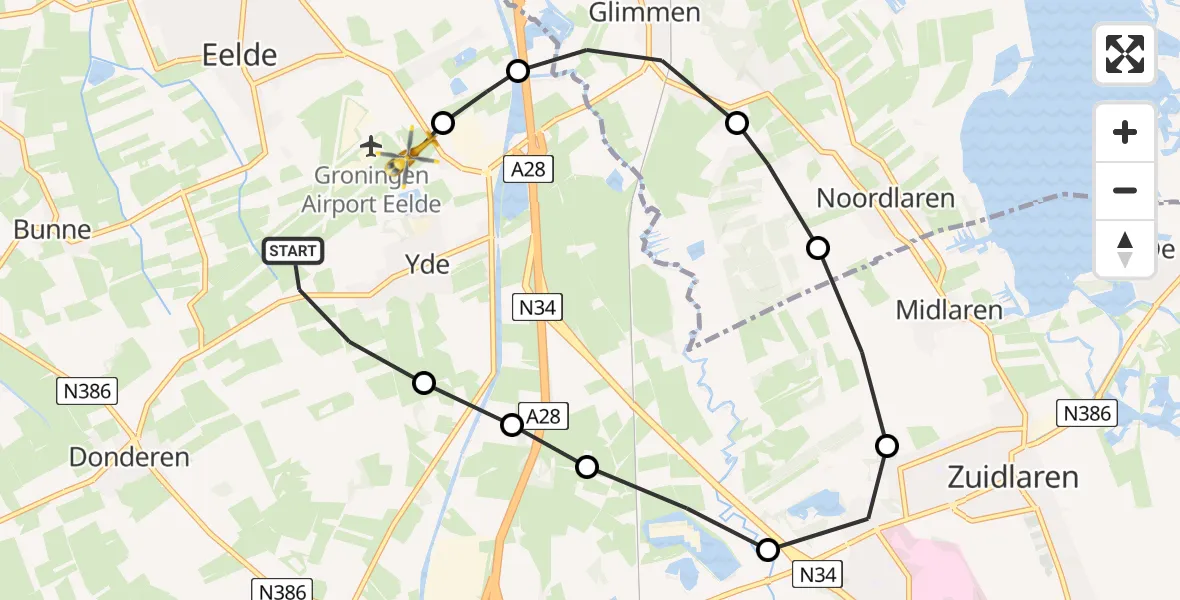 Vluchtroute Traumahelikopter Groningen Airport Eelde - Groningen Airport Eelde, 11 mei 2022, 15:08
