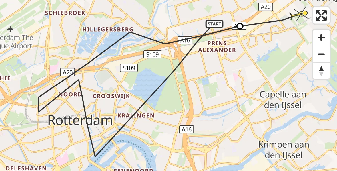 Routekaart van de vlucht: Politiehelikopter naar Nieuwerkerk aan den IJssel
