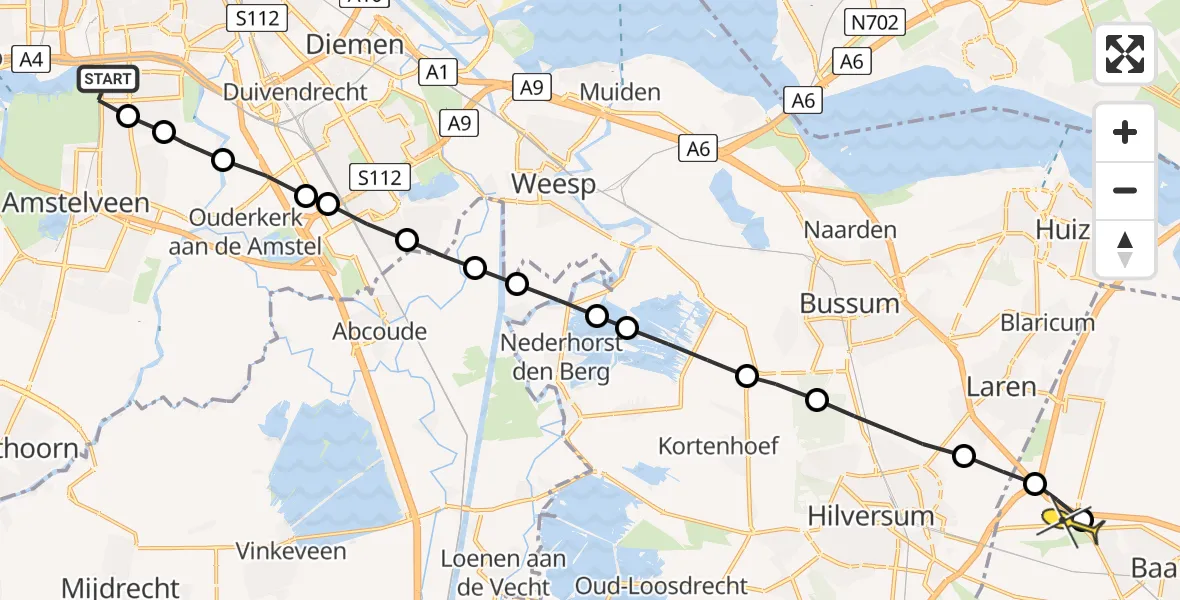 Routekaart van de vlucht: Lifeliner 1 naar Baarn