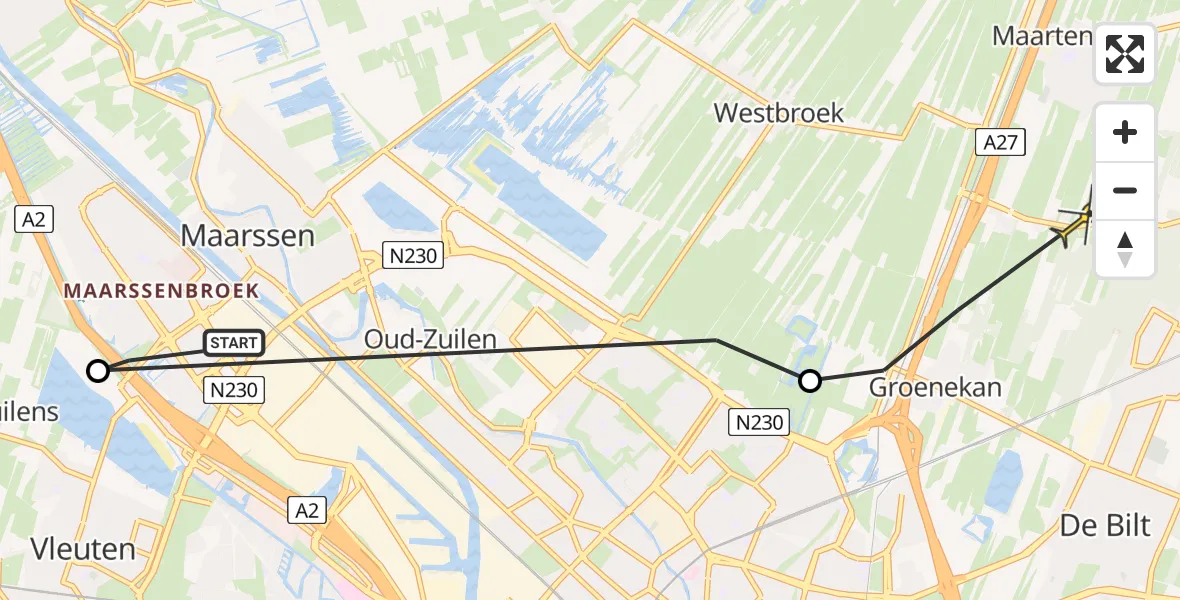 Routekaart van de vlucht: Politiehelikopter naar Groenekan