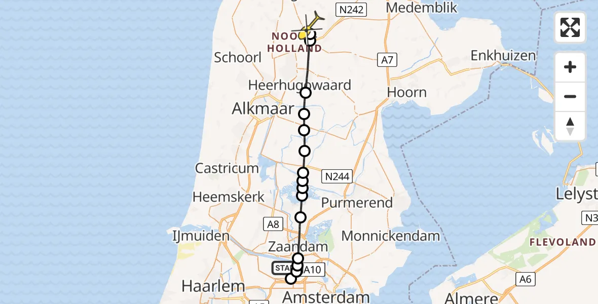 Routekaart van de vlucht: Lifeliner 1 naar 't Veld