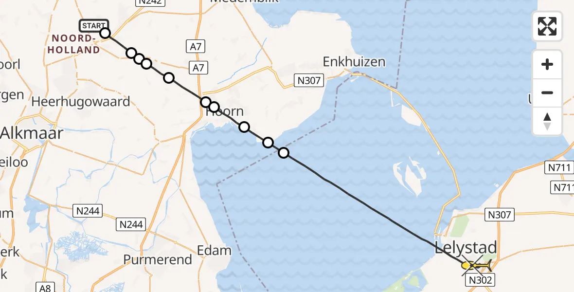 Routekaart van de vlucht: Lifeliner 1 naar Lelystad