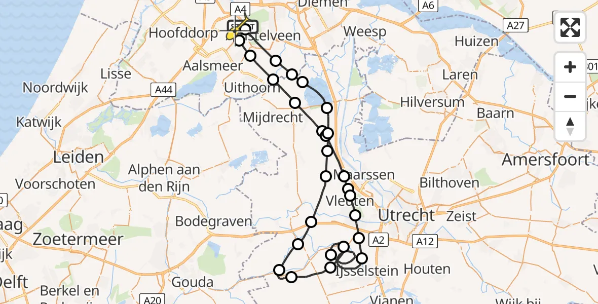 Routekaart van de vlucht: Politieheli naar Schiphol