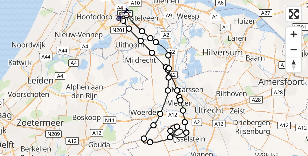 Vluchtroute Politiehelikopter van Schiphol naar Schiphol