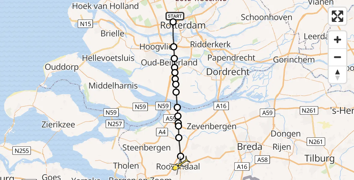 Routekaart van de vlucht: Lifeliner 2 naar Roosendaal