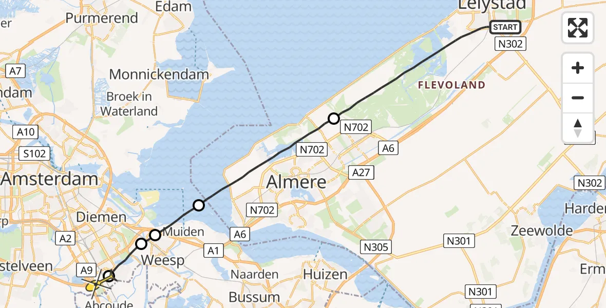 Routekaart van de vlucht: Lifeliner 1 naar Academisch Medisch Centrum (AMC)