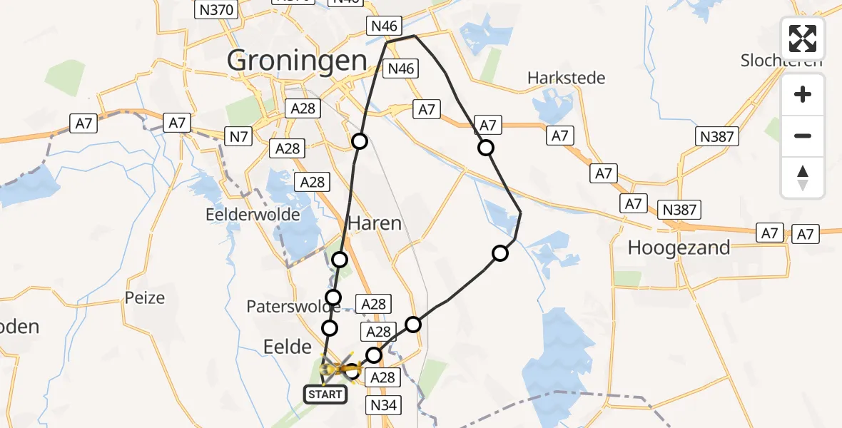 Vluchtroute Traumahelikopter Groningen Airport Eelde - Groningen Airport Eelde, 11 mei 2022, 18:07
