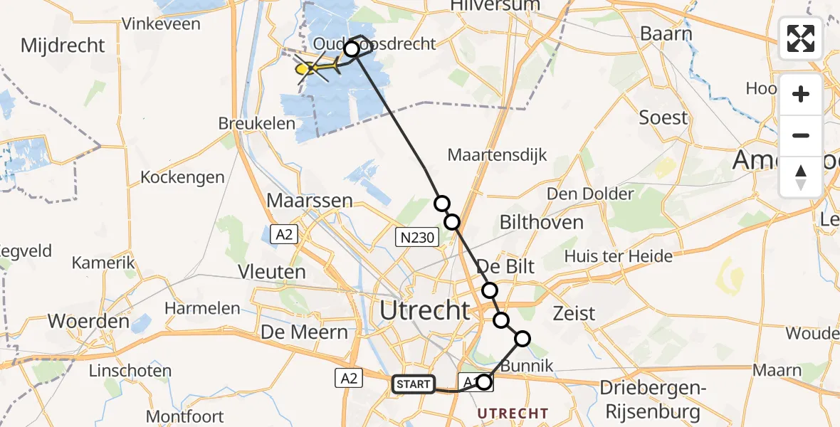 Routekaart van de vlucht: Politiehelikopter naar Loosdrecht
