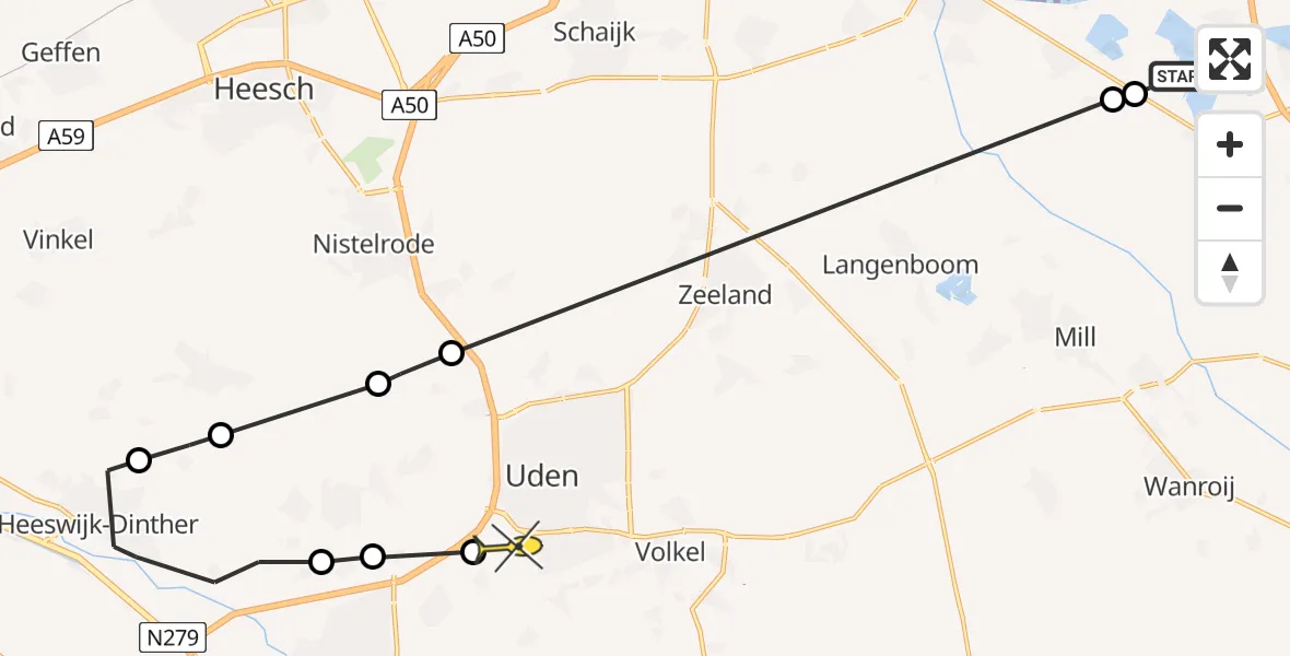 Routekaart van de vlucht: Lifeliner 3 naar Uden