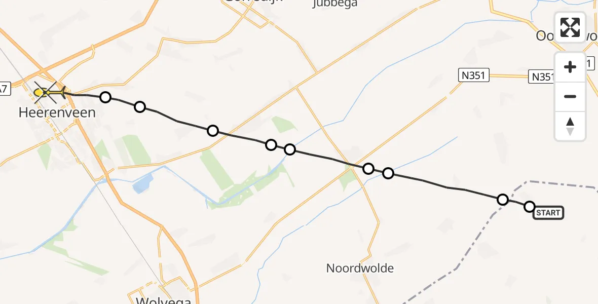 Routekaart van de vlucht: Lifeliner 4 naar Heerenveen