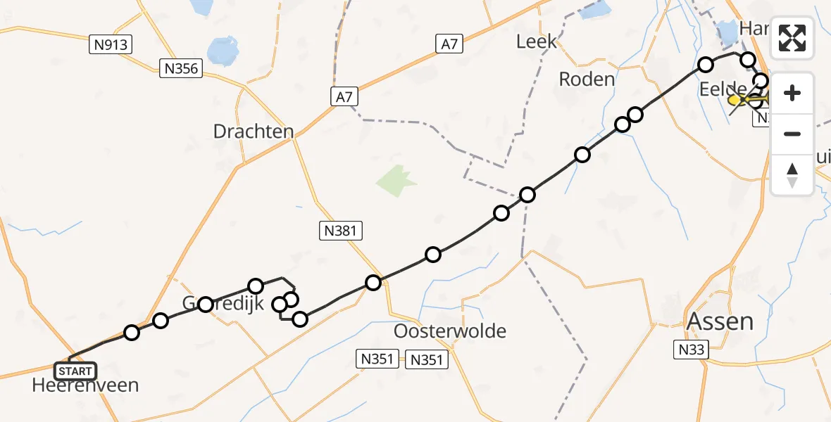 Routekaart van de vlucht: Lifeliner 4 naar Groningen Airport Eelde