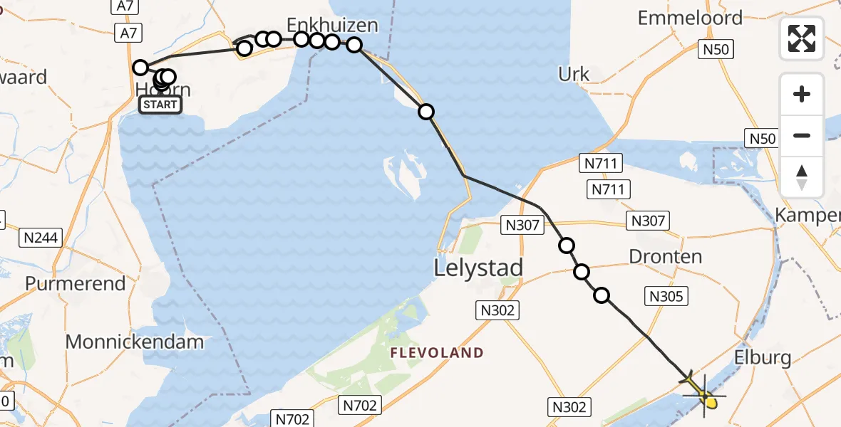 Routekaart van de vlucht: Politiehelikopter naar Biddinghuizen