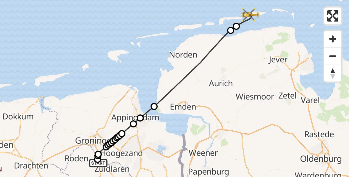 Vluchtroute Traumahelikopter Groningen Airport Eelde - , 12 mei 2022, 08:26