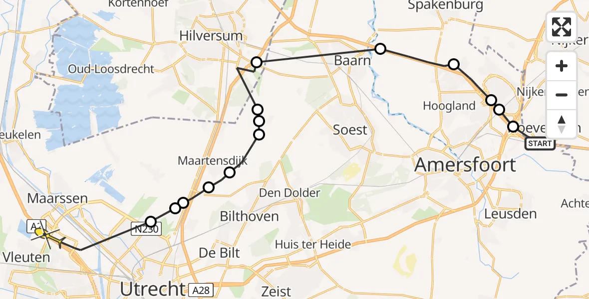 Routekaart van de vlucht: Politieheli naar Maarssen