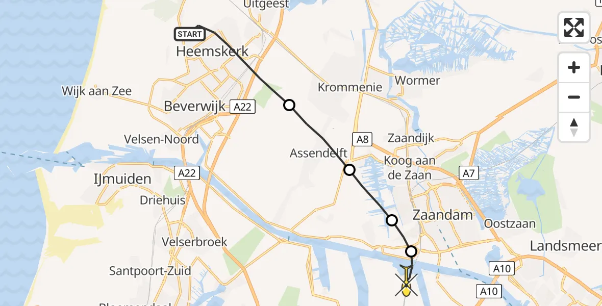 Routekaart van de vlucht: Lifeliner 1 naar Amsterdam Heliport