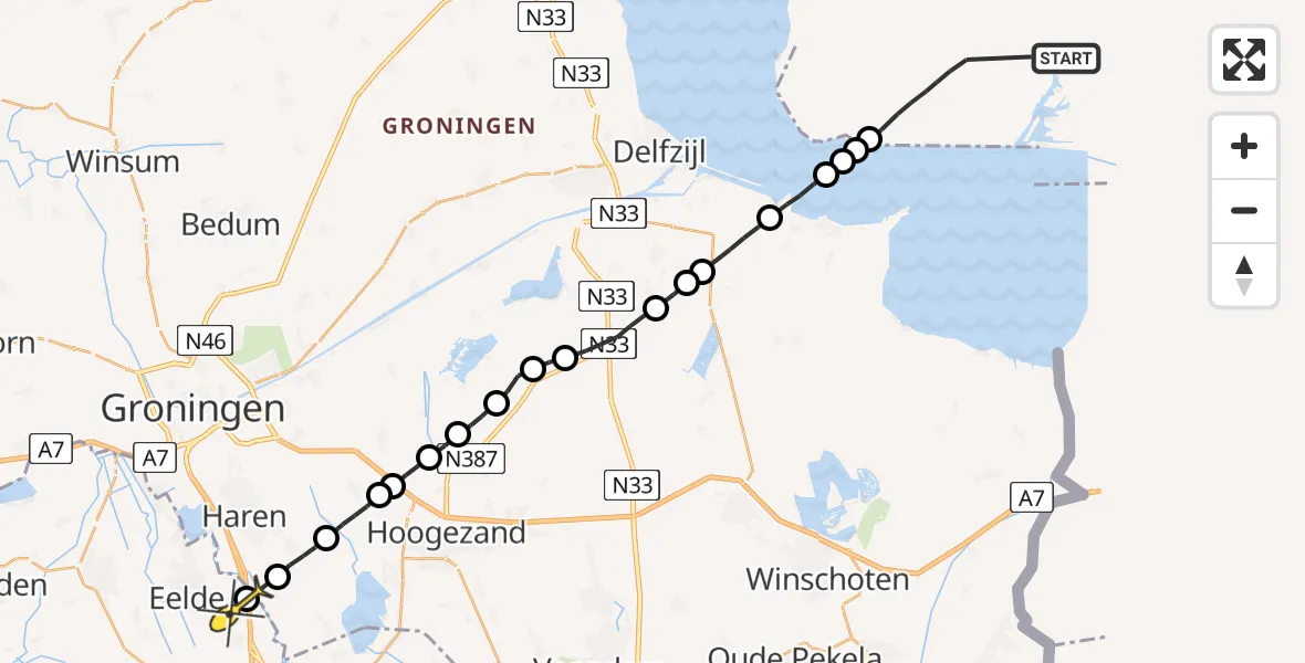 Routekaart van de vlucht: Lifeliner 4 naar Eelde