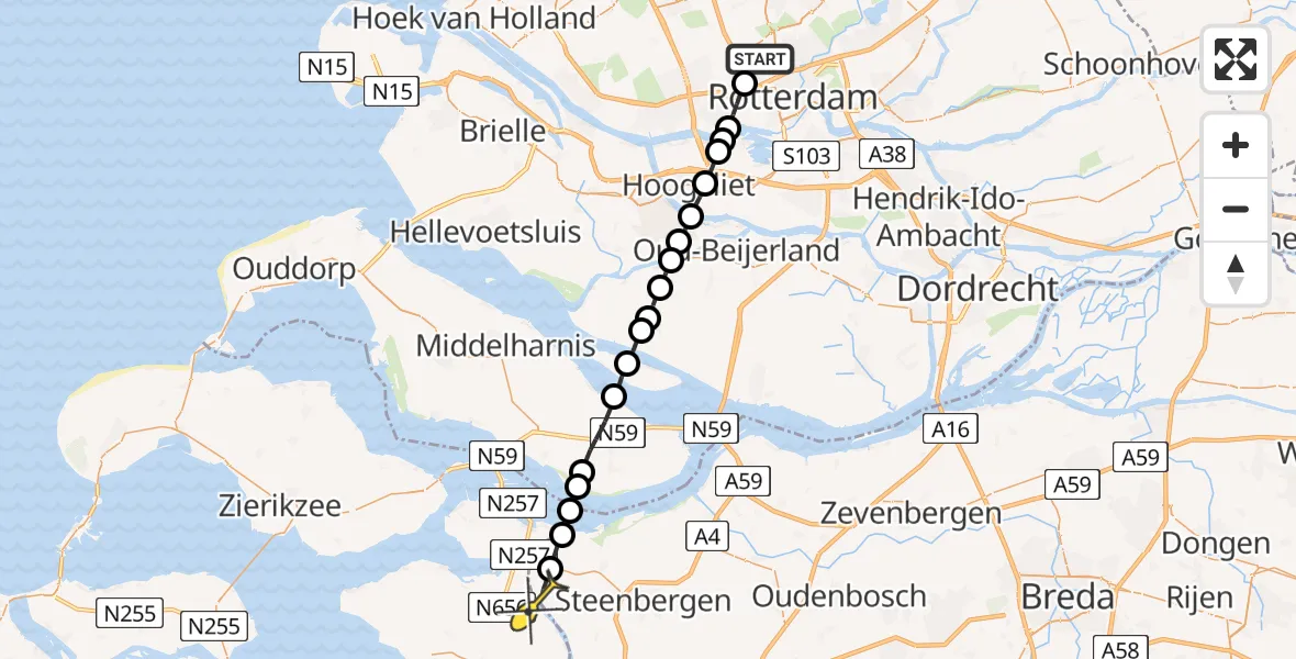Routekaart van de vlucht: Lifeliner 2 naar Oud-Vossemeer