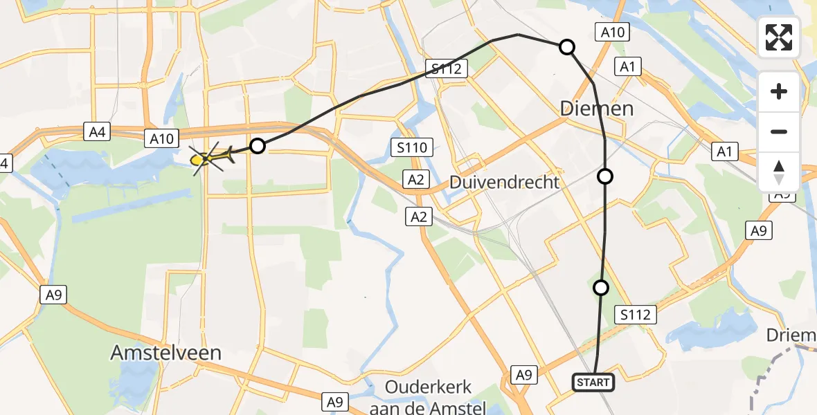 Routekaart van de vlucht: Lifeliner 1 naar VU Medisch Centrum Amsterdam