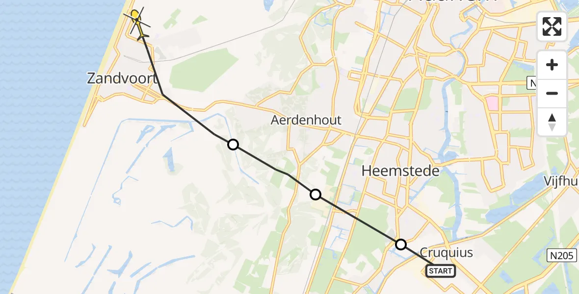 Routekaart van de vlucht: Politiehelikopter naar Zandvoort