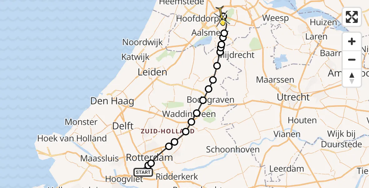 Routekaart van de vlucht: Politieheli naar Schiphol