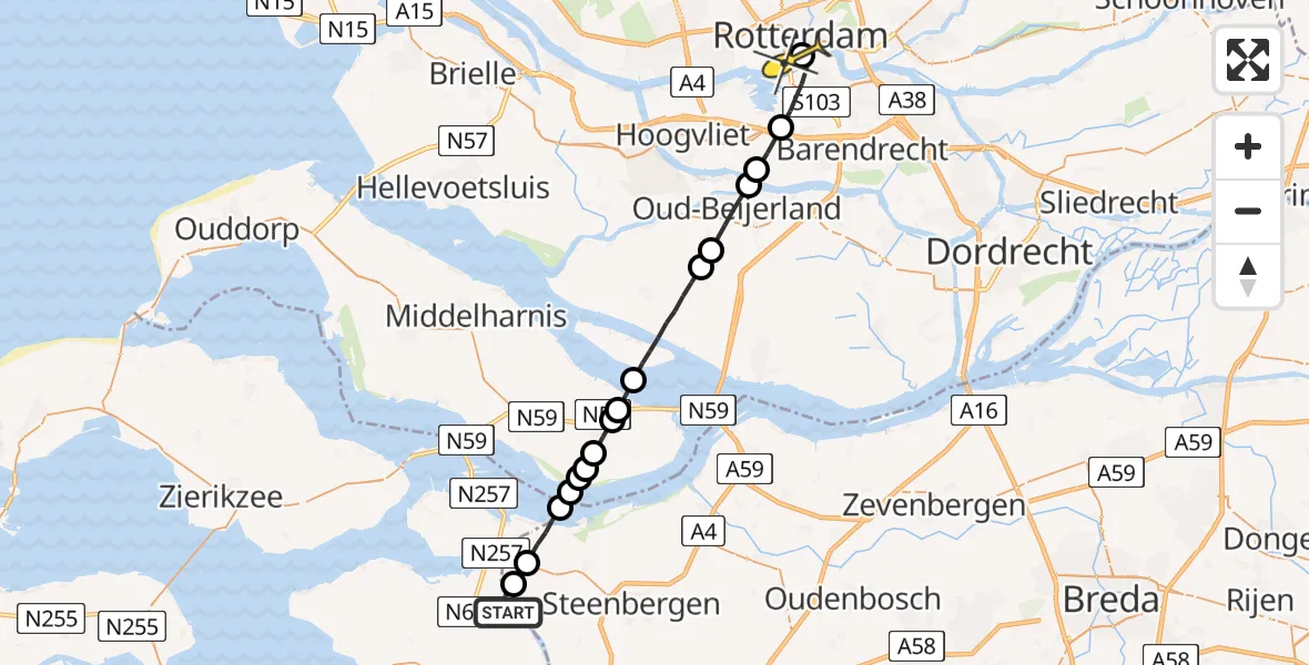 Routekaart van de vlucht: Lifeliner 2 naar Erasmus MC