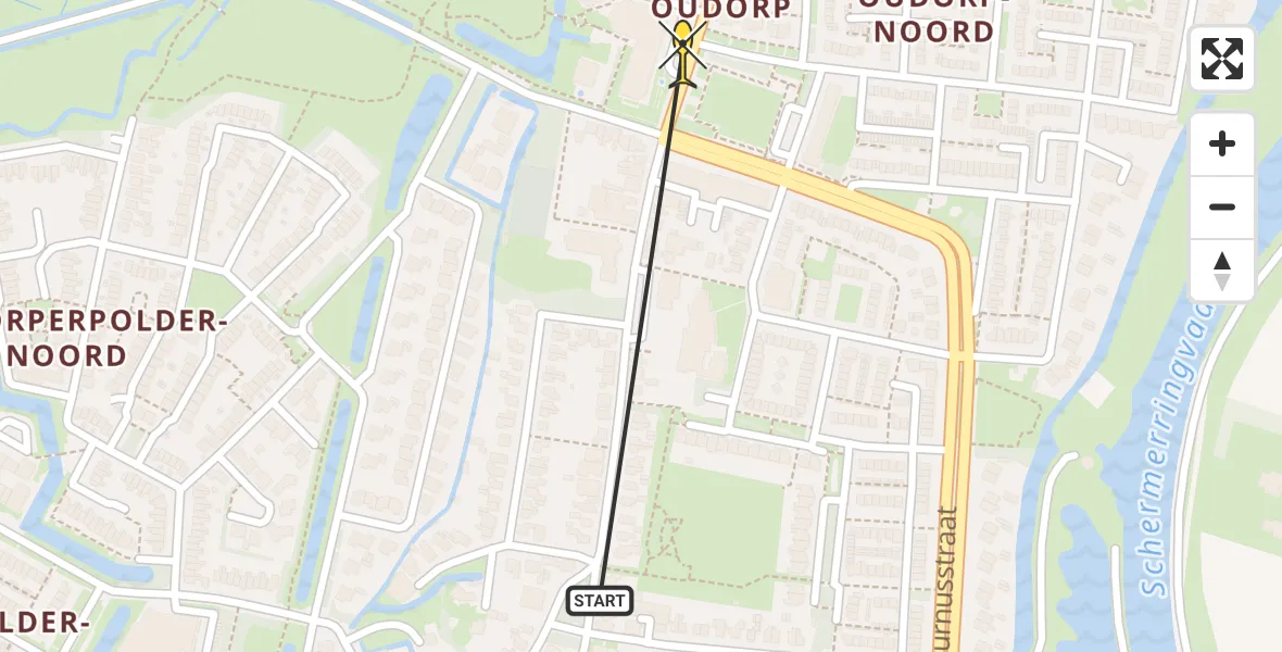 Routekaart van de vlucht: Politieheli naar Oudorp