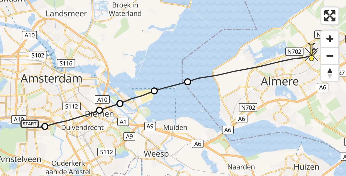 Routekaart van de vlucht: Lifeliner 1 naar Almere