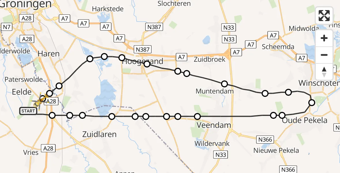 Vluchtroute Traumahelikopter Groningen Airport Eelde - Groningen Airport Eelde, 12 mei 2022, 14:46