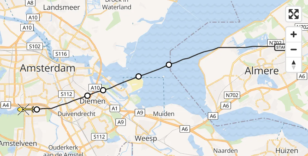 Routekaart van de vlucht: Lifeliner 1 naar VU Medisch Centrum Amsterdam