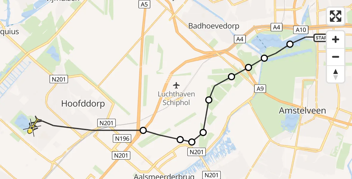 Routekaart van de vlucht: Lifeliner 1 naar Hoofddorp