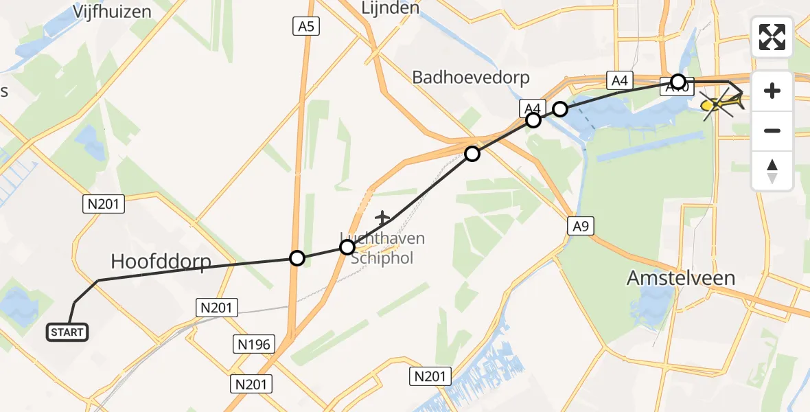 Routekaart van de vlucht: Lifeliner 1 naar VU Medisch Centrum Amsterdam